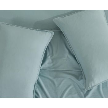 CleverPolly Vintage Washed Microfibre Standard Pillowcases - Set of 2 Luxurious Standard Pillow Covers - Seafoam