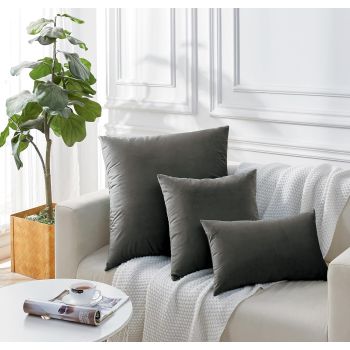 Twin-Pack Velvet Cushion Covers - Soft Microfibre Cushion Covers with Hidden Zipper (Dark Grey, 65cm*65cm)