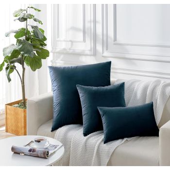 Twin-Pack Velvet Cushion Covers - Soft Microfibre Cushion Covers with Hidden Zipper (Dark Teal, 45cm*45cm)