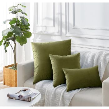 Twin-Pack Velvet Cushion Covers - Soft Microfibre Cushion Covers with Hidden Zipper (Olive Green, 45cm*45cm)