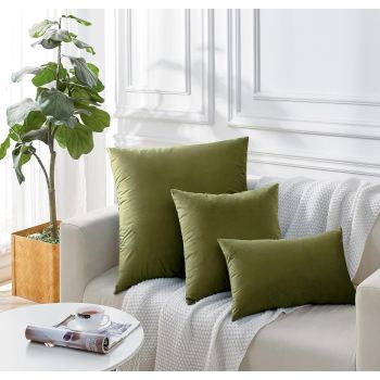 Twin-Pack Velvet Cushion Covers - Soft Microfibre Cushion Covers with Hidden Zipper (Olive Green, 65cm*65cm)