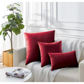 Twin-Pack Velvet Cushion Covers - Soft Microfibre Cushion Covers with Hidden Zipper (Red, 65cm*65cm)