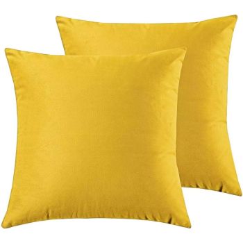 Twin-Pack Velvet Cushion Covers - Soft Microfibre Cushion Covers with Hidden Zipper (Yellow, 65cm*65cm)