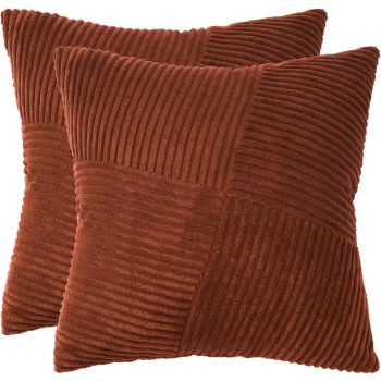 Corduroy Cushion Covers - Soft Velvet Fabric with Windmill-Inspired Pattern and Hidden Zipper Design - Brick, 45cm x 45cm (Twin Pack)