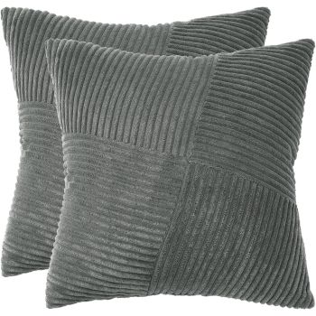 Corduroy Cushion Covers - Soft Velvet Fabric with Windmill-Inspired Pattern and Hidden Zipper Design - Dark Grey, 45cm x 45cm (Twin Pack)