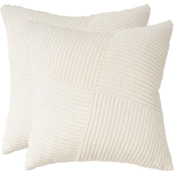 Corduroy Cushion Covers - Soft Velvet Fabric with Windmill-Inspired Pattern and Hidden Zipper Design - Snow, 45cm x 45cm (Twin Pack)