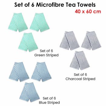 Set of 6 Microfibre Striped Tea Towels 40 x 60 cm Blue