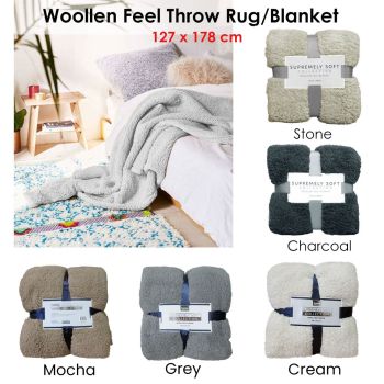 Soft Woollen Feel Throw Rug/Blanket Mocha