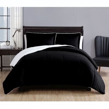 3 Piece Micro Mink Comforter Set Black King