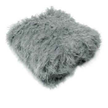 Faux Fur Long Hair Throw Rug Curly Grey