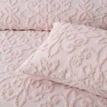 Bianca Ella Blush Cotton Chenille Floral Bedspread Set Super King