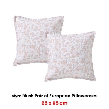 Bianca Pair of Myra Blush European Pillowcases 65 x 65cm