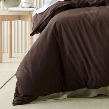 Bianca Acacia Chocolate Vintage Washed Cotton Quilt Cover Set Single