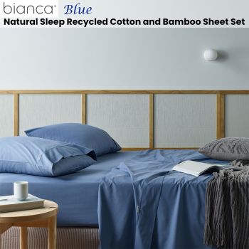 Bianca Natural Sleep Recycled Cotton and Bamboo Sheet Set Blue Single