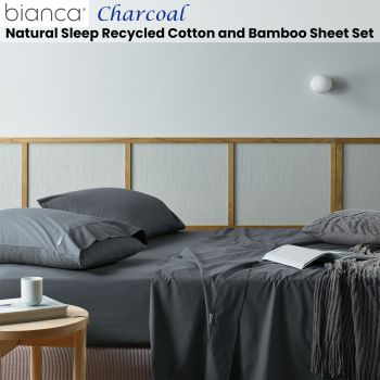 Bianca Natural Sleep Recycled Cotton and Bamboo Sheet Set Charcoal Double