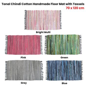 Tonal Chindi Cotton Handmade Floor Mat with Tassels 70 x 120 cm Bright Multi