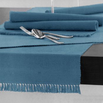 100% COTTON Ribbed Table Runner Dusk Blue 45 x 200cm