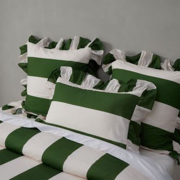 Vintage Design Homewares Candy Ruffle Green Striped Washed Cotton Quilt Cover Set King