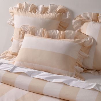 Vintage Design Homewares Candy Ruffle Natural Striped Washed Cotton Quilt Cover SetKing