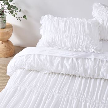 Vintage Design Homewares Haven White Washed Cotton Ruched Quilt Cover Set Single