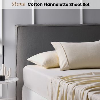 Accessorize Cotton Flannelette Sheet Set 40cm Wall Stone King