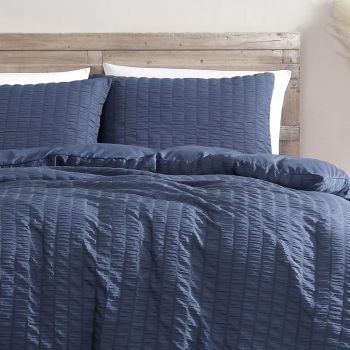 Ardor Byron Navy Seersucker Quilt Cover Set King