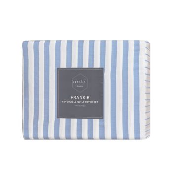 Ardor Frankie Blue Stripe Yarn Dyed Reversible Quilt Cover Set King