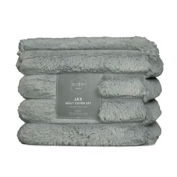 Ardor Jax Grey Chunky Faux Fur Quilt Cover Set Queen