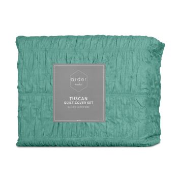 Ardor Tuscan Teal Ruched Quilt Cover Set Queen