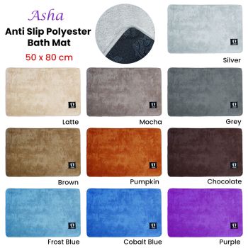 Asha Anti Slip Polyester Bath Mat 50 x 80 cm Grey