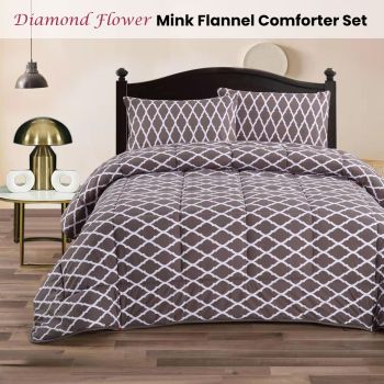 Ramesses Diamond Flower 3- Piece Mink Flannel Comforter Set Double