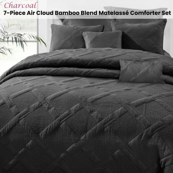 Ramesses Charcoal 7- Piece Air Cloud Bamboo Blend Matelasse Comfort Set Queen