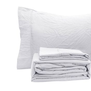 Ramesses White Pebble Wash Linen Look Alternative Sheet Set Queen