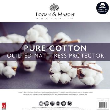 Logan and Mason Pure Cotton Mattress Protector White 45cm Wall King Single