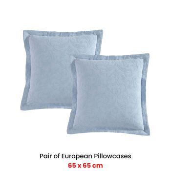 Private Collection Pair of Marbella Blue 100% Cotton Matelasse European Pillowcases 65 x 65cm