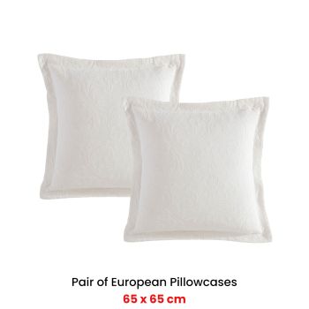 Private Collection Pair of Marbella Ivory 100% Cotton Matelasse European Pillowcases 65 x 65cm