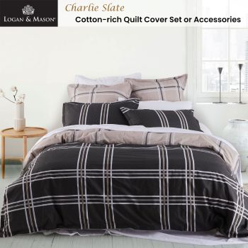 Logan and Mason Charlie Slate Quilt Cover Set Double