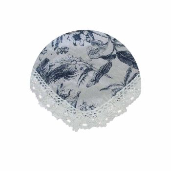 Vintage Flowers Printed Premium 60% Cotton 40% Linen Table Cloth with White Lace Edging 140 x 220 cm / 6 Seater