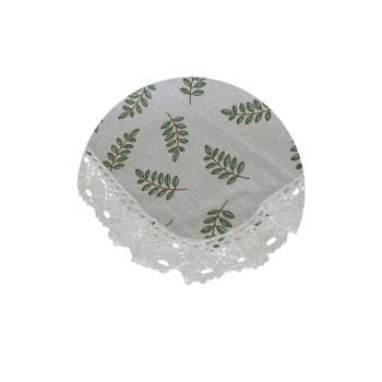 Leaf Printed Premium 60% Cotton 40% Linen Table Cloth with White Lace Edging 140 x 220 cm / 6 Seater