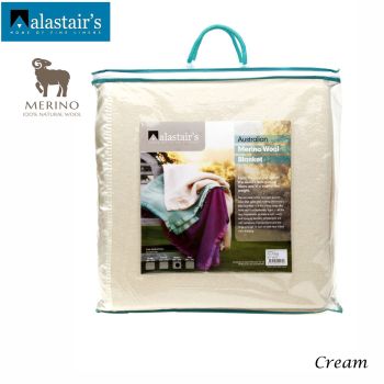 Alastairs 375GSM Australian Merino Wool Blanket Cream - Single