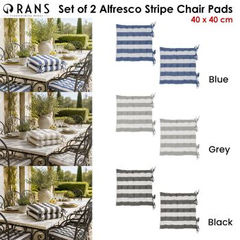 Rans Set of 2 Alfresco Stripe Chair Cushion Pads 40 x 40 cm Black