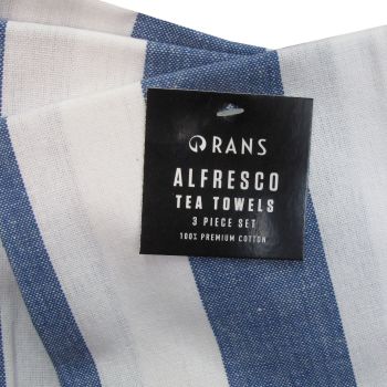 Rans Alfresco Stripes Cotton Set of 3 Tea Towels 45 x 65 cm Blue