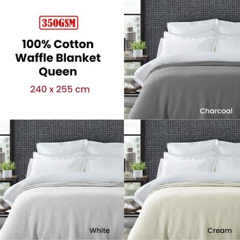 Living @ Home 350gsm 100% Cotton Breathable Waffle Blanket Queen 240 x 255 cm White