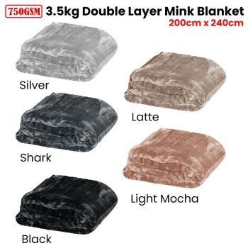 750gsm 3.5kg Double Layer Faux Mink Blanket Queen 200x240 cm Black