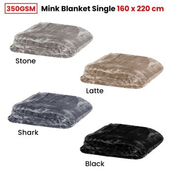 350gsm Soft Plain Faux Mink Blanket Single / King Single 160x220 cm Shark