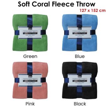 Soft Coral Fleece Throw Rug 127 x 152 cm Blue