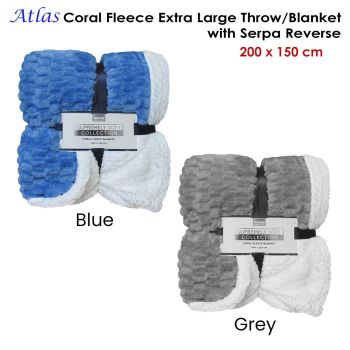Atlas Extra Large Coral Fleece Throw Rug/Single Size Blanket Grey