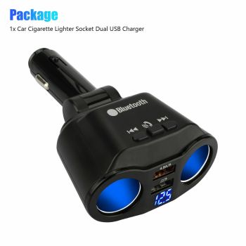 Dual Car Cigarette Lighter Socket Dual USB Charger Adapter Bluetooth5.3 MP3 Player