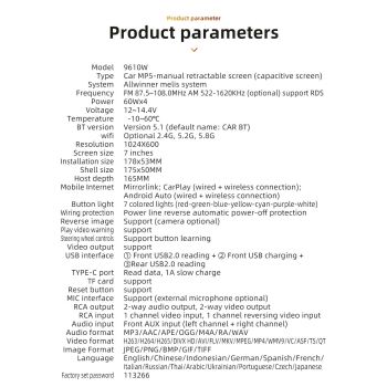 7in Universal Retractable Screen For Apple Carplay AndroidAuto With 12LED Rearview Camera