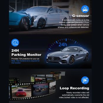 4K Wifi Dash Cam Front, 1080P In-Car Rear Dual Recording with GPS 64GB Card